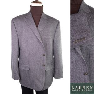 Lauren Ralph Lauren Blazer Mens 50R Gray Herringbone 2 Button Sport Jacket